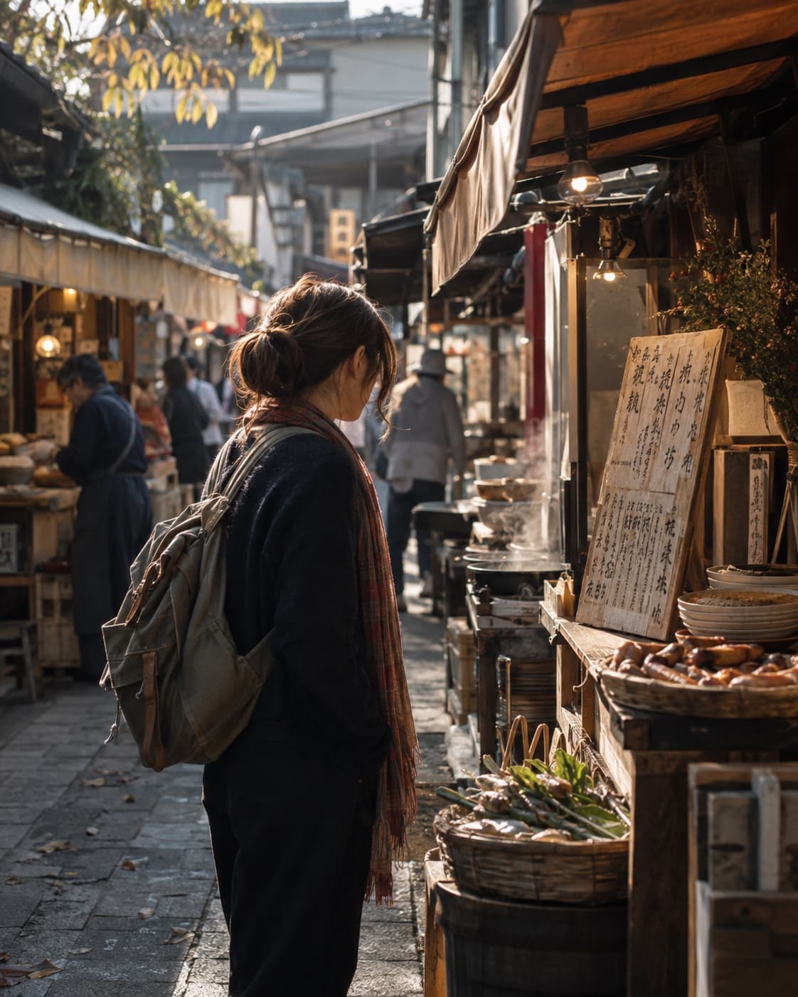A traveler exploring a small neighborhood market